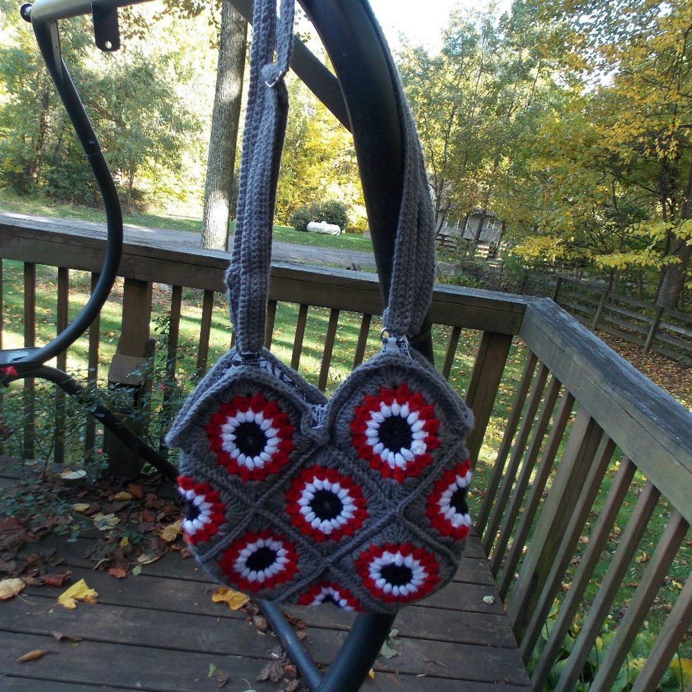 Handmade Granny Square Bag- Lined With Pocket and Adjustable Straps